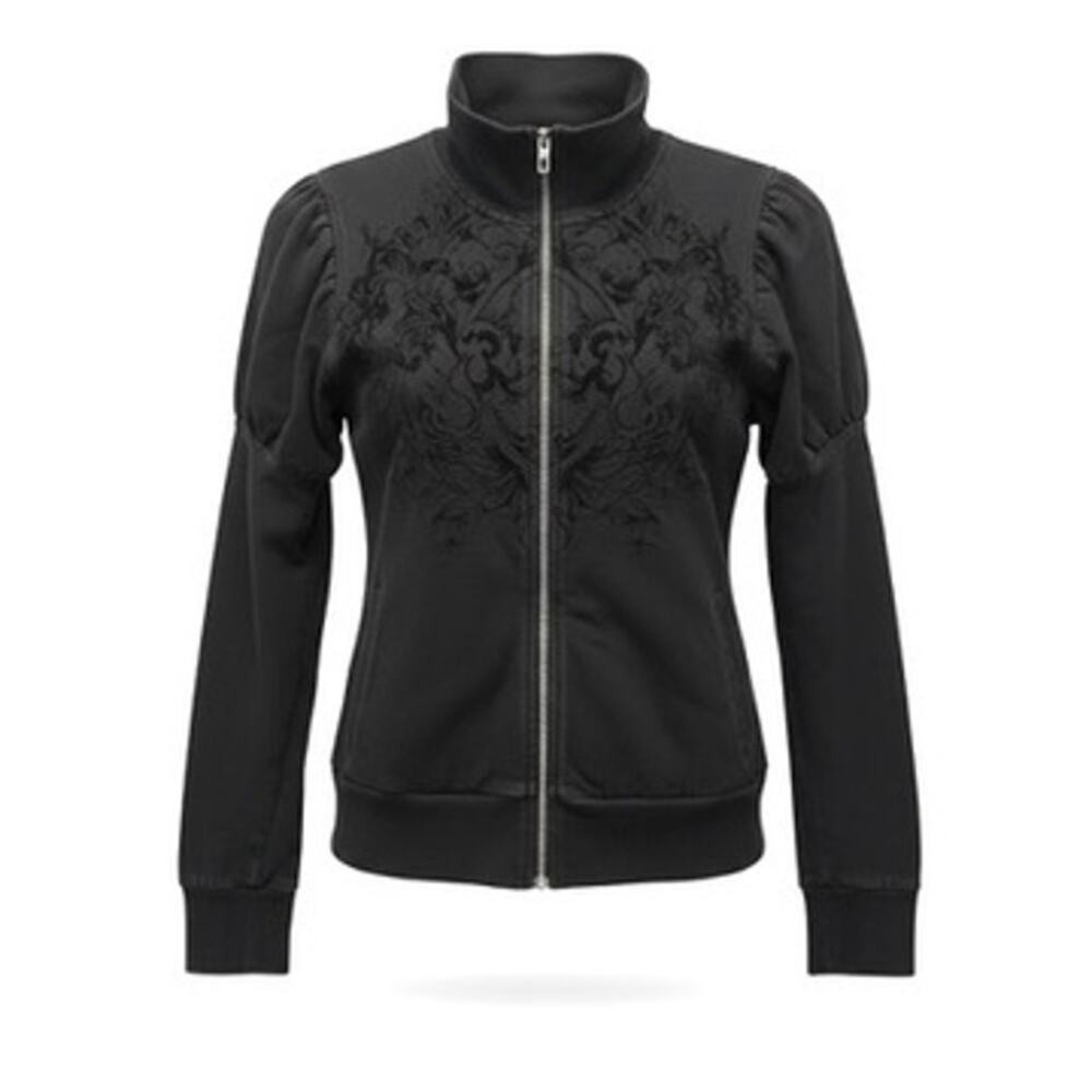 Vintage Y2K Harley Davidson Black Flocked Scroll Zip Sweatshirt M ✨ Biker Chic